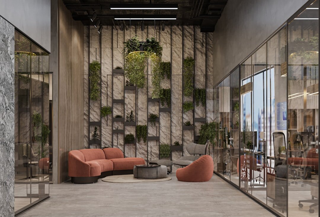 Bright modern editorial office reception area